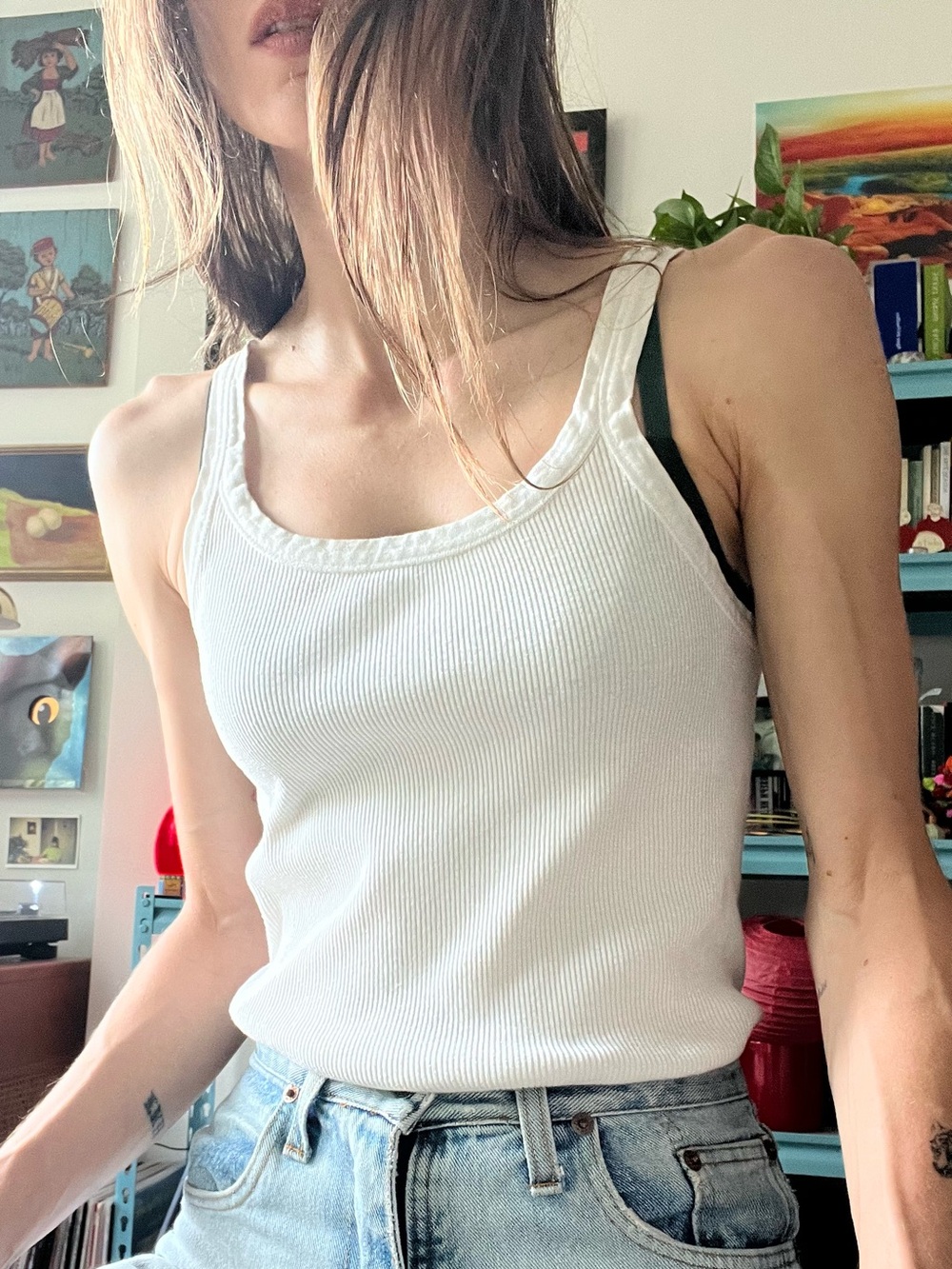 70s Classic White Ribbed Tank Top Unisex